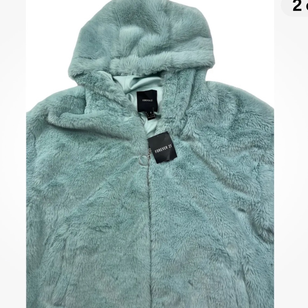 Forever, 21 beauty 😍 Plush faux fur zip up hoodie - mint green, - Picture 3 of 3